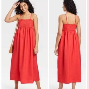 Smocked Coral/red Maxi Dress
